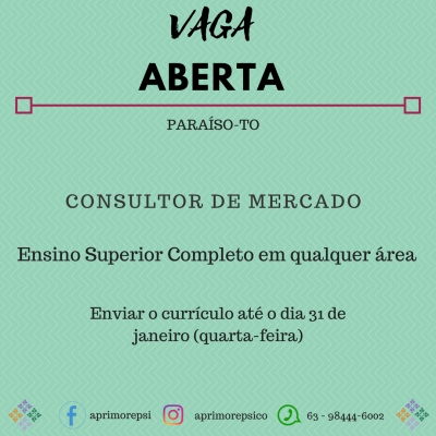 VAGA ABERTA - PARAÍSO/TO