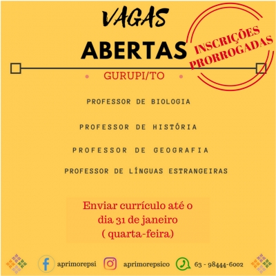 VAGAS ABERTAS - GURUPI/TO