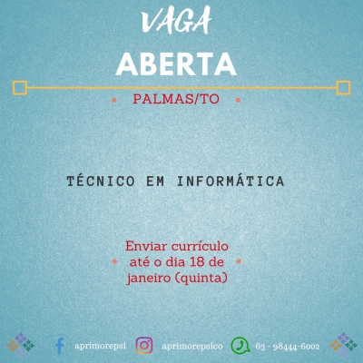 VAGA ABERTA - PALMAS/TO