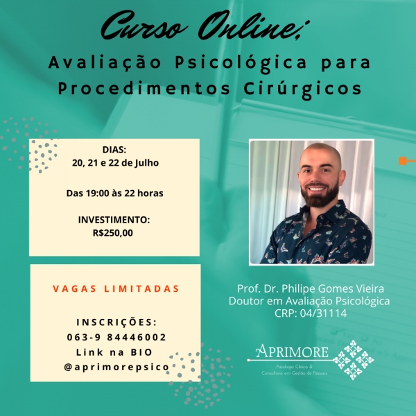 CURSO: AVALIA&Ccedil;&Atilde;O PSICOL&Oacute;GICA PARA PROCEDIMENTOS CIR&Uacute;RGICOS